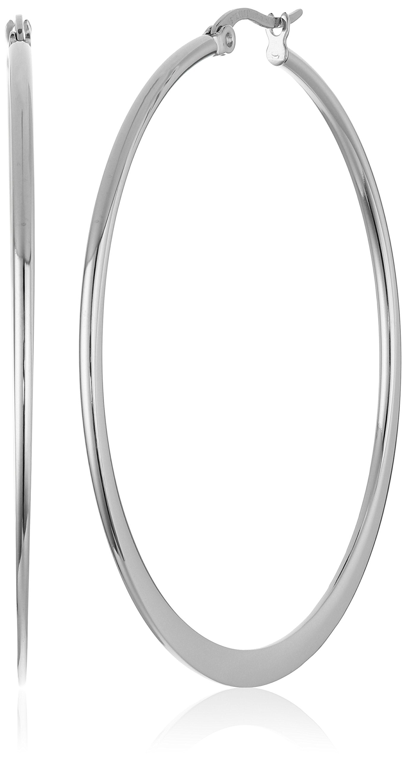 Amazon Essentials Gold Plated or Stainless Steel Flattened Hoop Earrings (previously Amazon Collection)